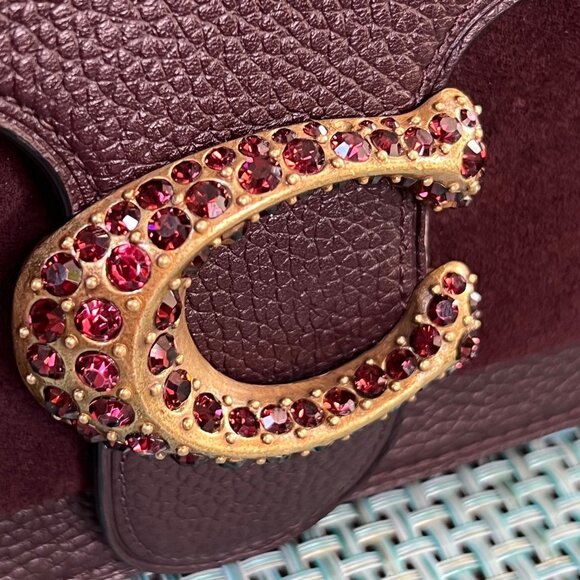 RARE Coach Oxblood Leather Suede Tabby 26 Pave Gem / Crystals - Picture 8 of 16